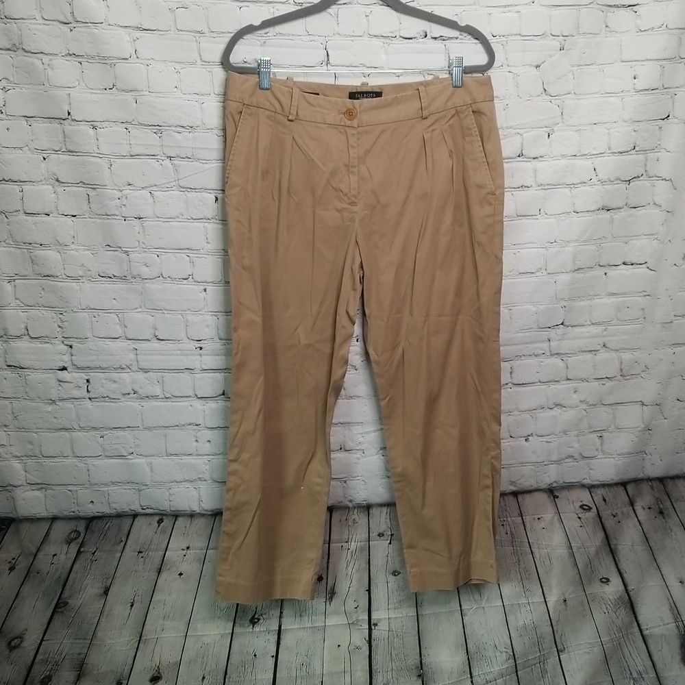 Talbots Signature Pleated Cropped Pants Beige Dark Tan Size 12